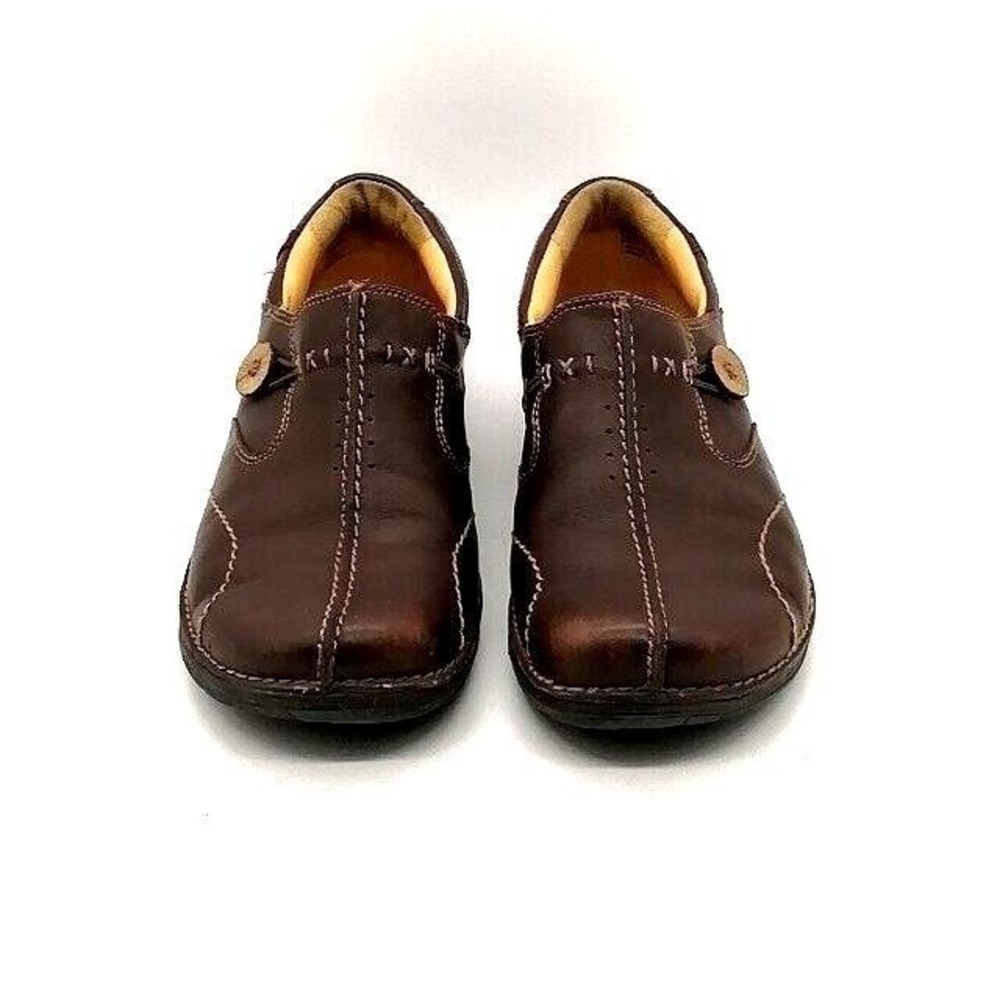 Clarks Unstructured Shoes Womens Loafer Brown Leather Shoe Button Stretch 7.5